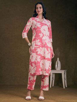 FASHOR - Floral Printed Straight Fit Co-ord Set - Pink