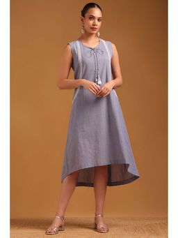 Soch - Women Blue Chambray Solid Dress With Thread Work