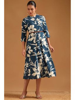 Soch - Women Blue Viscose Dress with Botanical