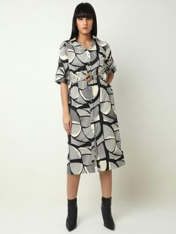 VERO MODA - Black Abstract Print Shirt Dress with Belt (Set of 2)