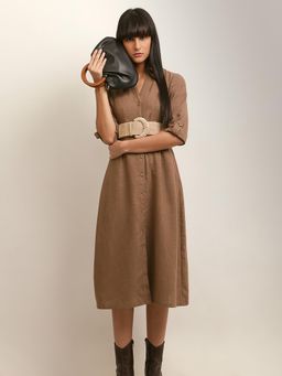 VERO MODA - Brown Midi Shirt Dress with Belt (Set of 2)