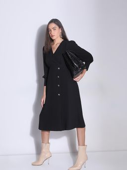 VERO MODA - Black V-Neck Midi Dress
