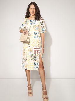 VERO MODA - Pale Yellow Floral Midi Dress