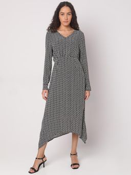 VERO MODA - Black Geometric Print Midi Dress