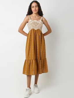 VERO MODA - Mustard Embroidered Midi Dress