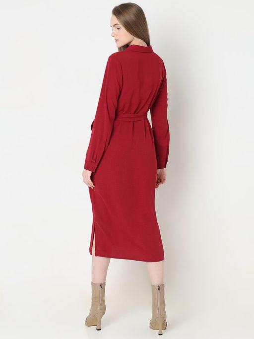 Buy VERO MODA Red Midi Shirt Midi Dress with Belt (Set of 2) (XS) Online