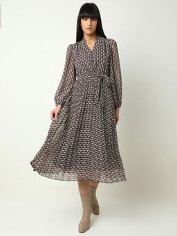 VERO MODA - Black Printed Midi Dress and Belt (Set of 2)