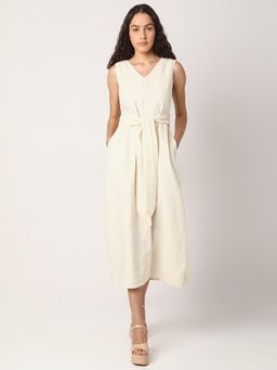 VERO MODA - Off-White Linen Midi Dress with Belt (Set of 2)