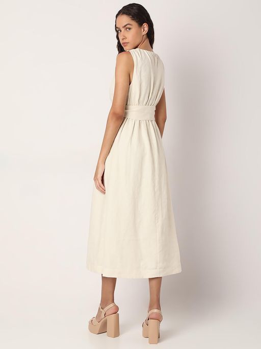 knee length dresses for ladies Shirt Dress: Linen Mix V neck Short LINN - Airy Blue main image 1