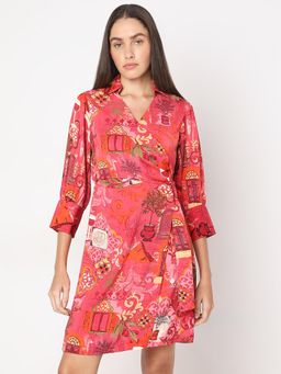 VERO MODA - Red Wrap Printed Dress