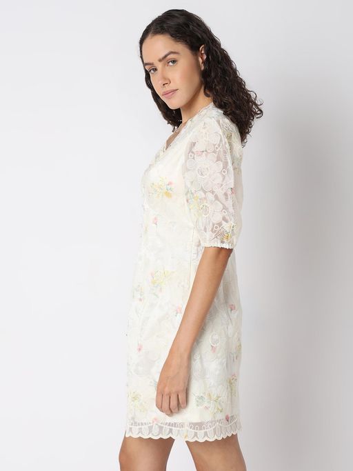 knee length dresses for ladies White Floral Lace Dress main image 1
