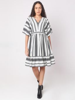 VERO MODA - White Striped V-Neck Dress