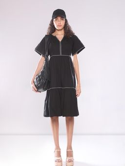 VERO MODA - Black Dotted Detail Midi Dress