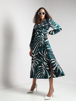 VERO MODA - Green Abstract Print Midi Dress
