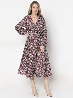 VERO MODA - Dark Brown Floral Midi Dress with Belt (Set of 2)