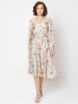 VERO MODA - Multicolour Printed Midi Dress with Belt (Set of 2)