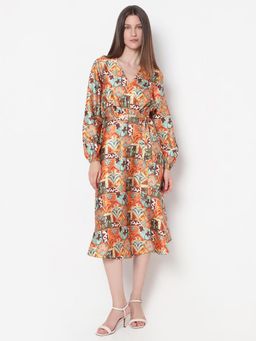 VERO MODA - Multicolour Printed Midi Dress with Belt (Set of 2)