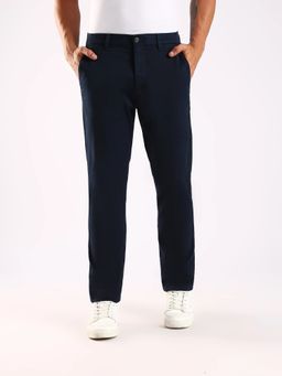 Calvin Klein - Men Navy Blue Cotton Solid Trouser