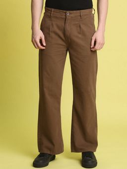 Bene Kleed - Men Brown Cotton Solid Trouser
