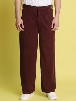 Bene Kleed - Men Maroon Cotton Pleated Trouser
