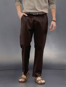 WROGN - Men Regular Fit Solid Dark Brown Trouser