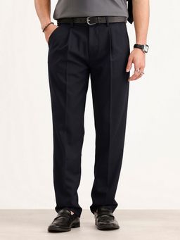 WROGN - Men Anti Fit Pleated Navy Blue Trouser