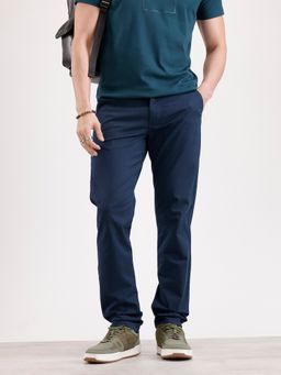 WROGN - Men Solid Slim Fit Navy Blue Trouser