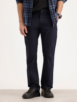 WROGN - Men Solid Straight Fit Navy Blue Trouser