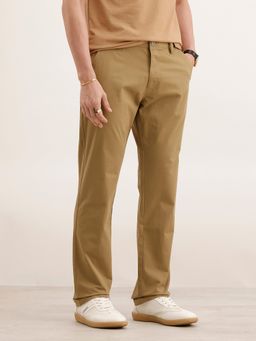 WROGN - Men Straight Fit Solid Khaki Trouser