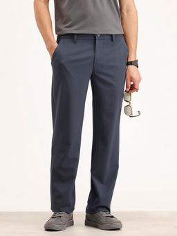 WROGN - Men Solid Straight Fit Blue Trouser