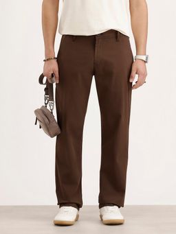 WROGN - Men Solid Straight Fit Brown Trouser