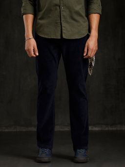 WROGN - Men Wales Corduroy Straight Fit Navy Blue Trouser