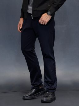 WROGN - Men Casual Straight Navy Blue Fit Trouser