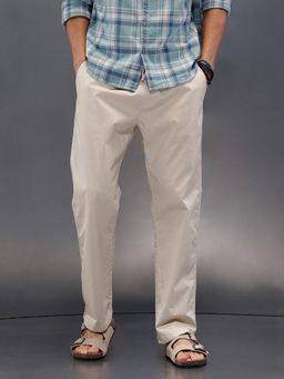 WROGN - Men Peached Cotton Straight Fit Beige Trouser