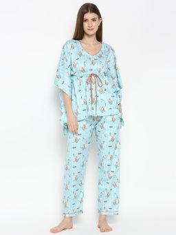 Pyjama Party - Bright Like Bubbly Kaftan Pj Set - Pure Cotton Pj Set In Kaftan Style - Blue