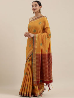 Mimosa - Women Kanjivaram Style Silk Saree With Unstitched Blouse