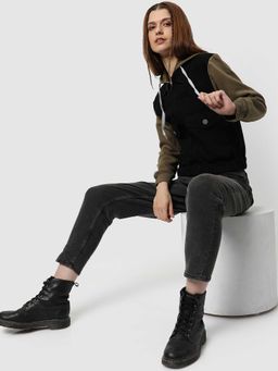 Campus Sutra - Womens Black & Olive Green Denim Jacket