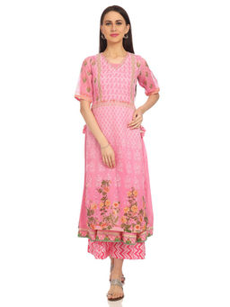 Biba - Pink Floral Straight Kurta With Inner
