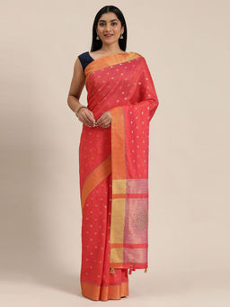Soch - Red Art Silk Woven Design Saree with Unstitched Blouse