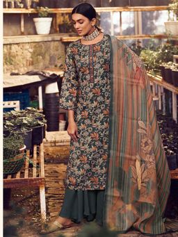 Stylee LIFESTYLE - Grey Printed Unstitched Dress Material (Set of 3)