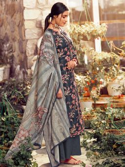 Stylee LIFESTYLE - Navy Blue Printed Unstitched Dress Material (Set of 3)