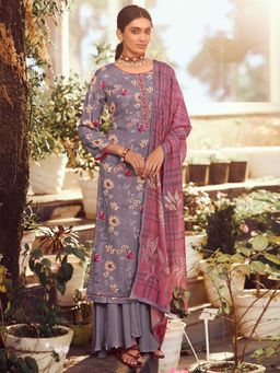 Stylee LIFESTYLE - Purple Printed Unstitched Dress Material (Set of 3)