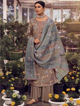 Stylee LIFESTYLE - Beige Printed Unstitched Dress Material (Set of 3)