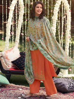 Stylee LIFESTYLE - Orange Embroidered Unstitched Dress Material (Set of 3)