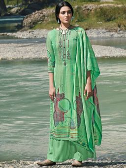 Stylee LIFESTYLE - Green Printed Unstitched Dress Material (Set of 3)