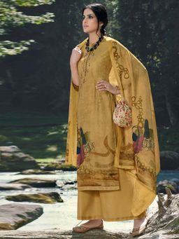 Stylee LIFESTYLE - Yellow Printed Unstitched Dress Material (Set of 3)