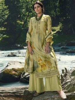 Stylee LIFESTYLE - Green Printed Unstitched Dress Material (Set of 3)