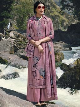 Stylee LIFESTYLE - Purple Printed Unstitched Dress Material (Set of 3)