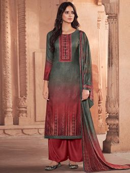 Stylee LIFESTYLE - Olive Green Printed Unstitched Dress Material (Set of 3)