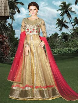 Stylee LIFESTYLE - Off White Embroidered Semi-Stitched Dress Material (Set of 3)